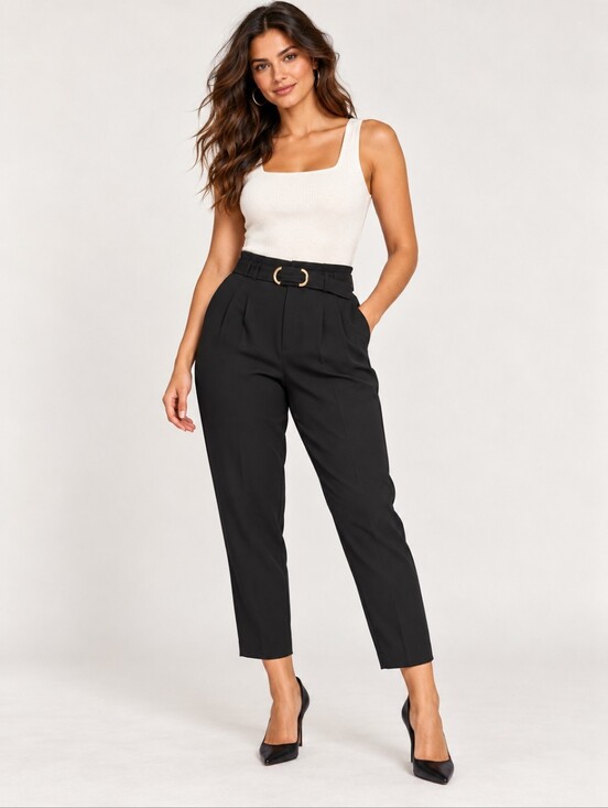 Express Pants - ❤️ EXPRESS HIGH RISE PLEATED TAPERED BELTED CREPE PANTS / TROUSERS, BLACK, 14